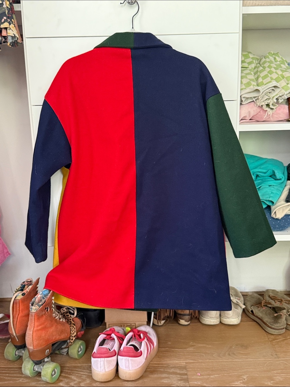 Lazy Oaf Colour Block Double-Breasted Coat in Red, Yellow, Navy, Green - Picture 6 of 6